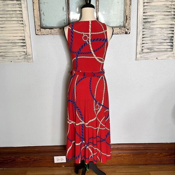 Ralph Lauren Womens Print Tie Waist Jersey Dress Sleeveless Hibiscus Size 0 - Picture 5 of 10